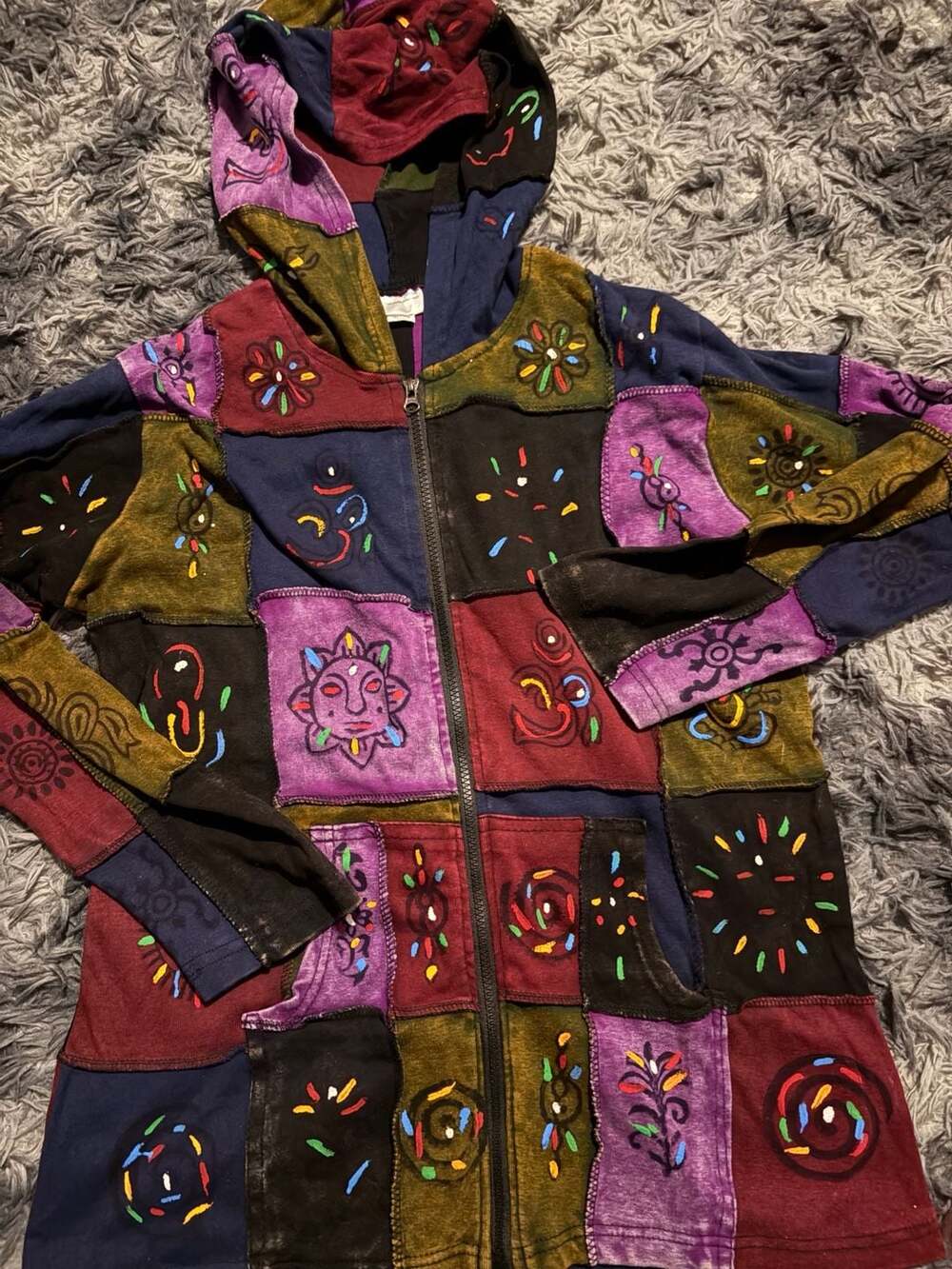 Greater Good Network Handmade Patchwork Cotton Zip-Up Hoodie Made in Nepal